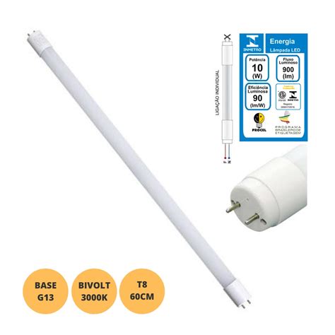 Lampada Led W Tubular T Cm Inmetro Branco Quente K Bivolt