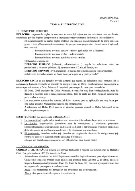 TEMA 1 dcho Apuntes 1 DERECHO CIVIL 2º cuatri TEMA 1 EL DERECHO