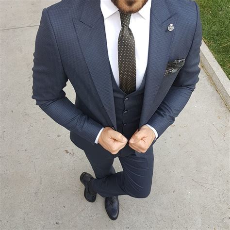 Slim Fit Patterned Suit Vest Blue