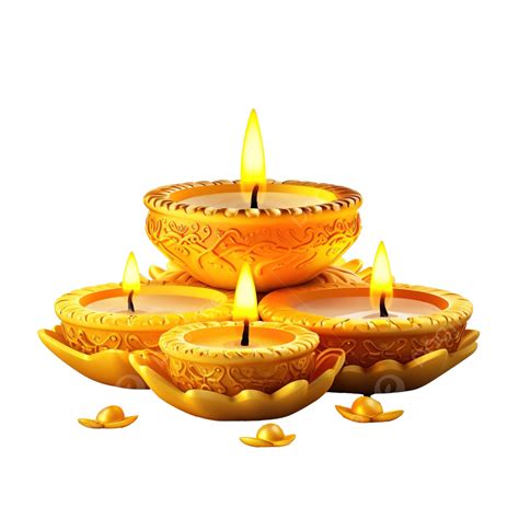 Yellow Diwali Festival Greeting Design With Three Diya Lamps Festival