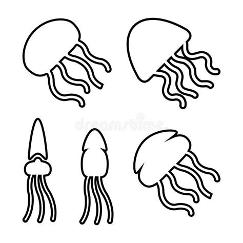 Jellyfish Silhouette Icon Set Vector Illustration Stock Vector