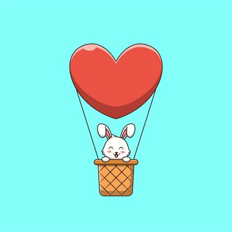Premium Vector Cute Bunny In Hot Air Balloon Cartoon Illustration