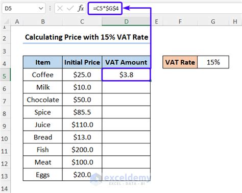 How To Calculate 15 Vat In Excel 2 Methods