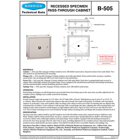 Bobrick B 505 Recessed Specimen Pass Thru Cabinet