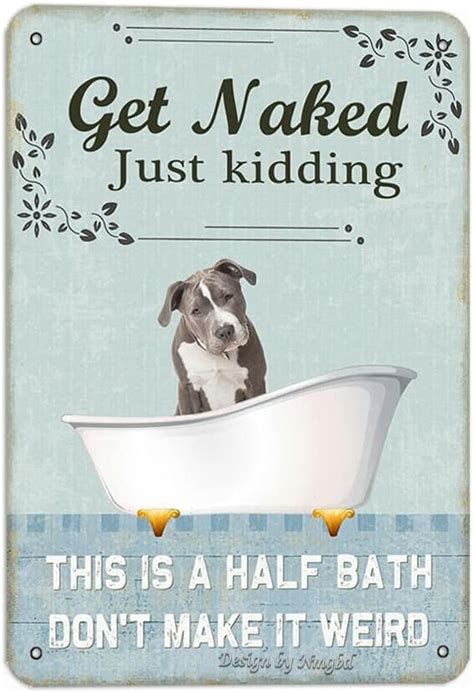 AXXTinsing Pit Bull Terrier Get Naked Just Kidding This Is A Half Bath 8X12 Inch Tin Vintage
