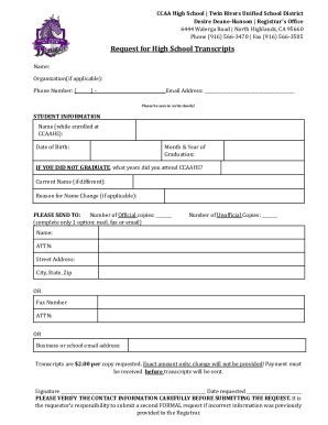 Fillable Online Transcripts Request FormFormer Students Fax Email Print