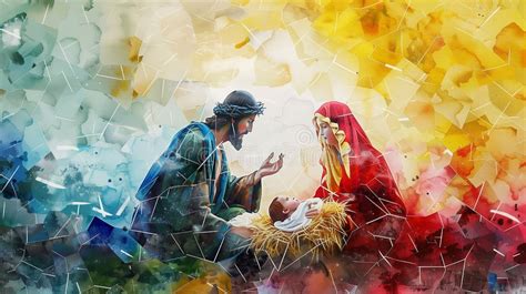 christmas religious nativity scene holy family abstract watercolor