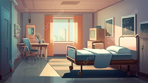 An Illustration Of A Hospital Room With The Bed Background Hospital