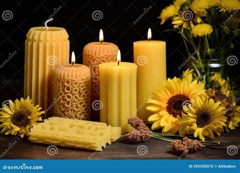 Velas Naturais De Cera De Abelhas Flores Ilustração Stock