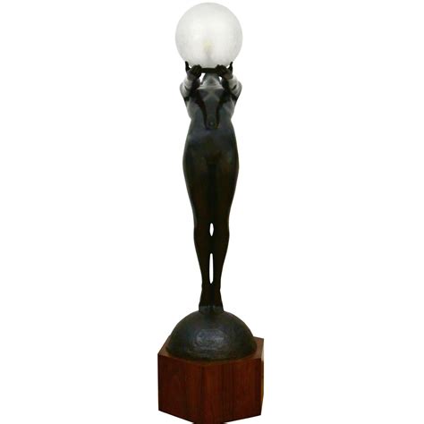 Clarté Life Size Art Deco Bronze Lamp Standing Nude with Globe by Max Le Verrier For Sale at