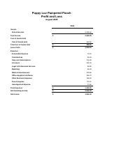 Ch Profit And Loss Statement August Xlsx Puppy Luv Pampered