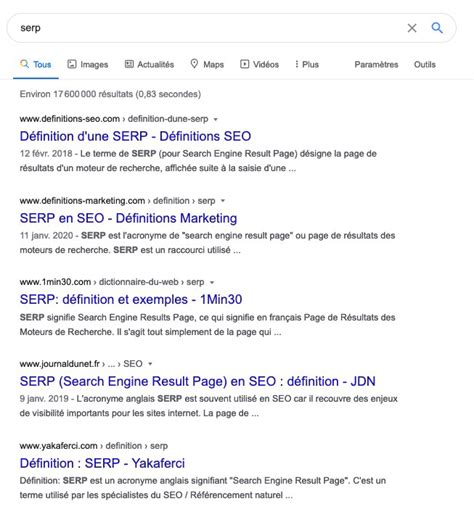 Que veut dire SERP Définition Lexique SEO