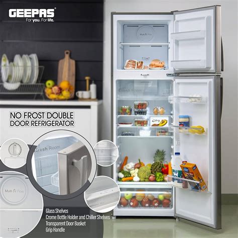 Geepas GRF3207SSXXN 320L Double Door Refrigerator Free Standing