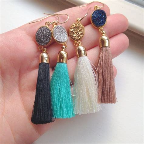 Gold Tassel Earrings Druzy Jewelry Drusy Earrings Gold Druzy Drusy Jewelry Drusy Earrings Gold