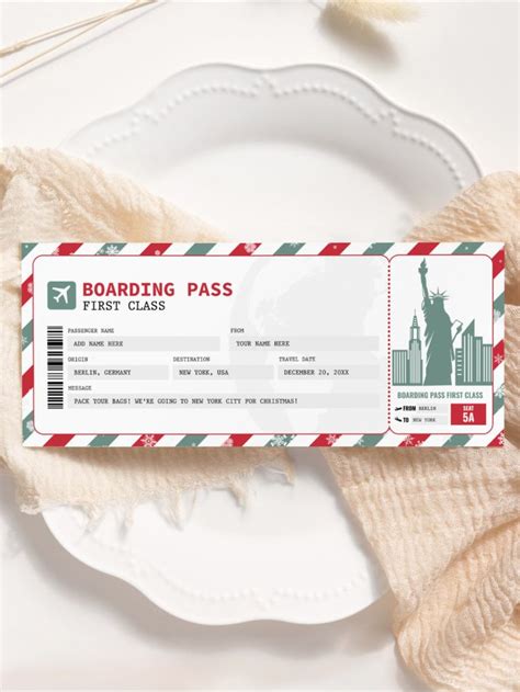 New York Christmas Ticket Template Editable Printable Nyc Trip