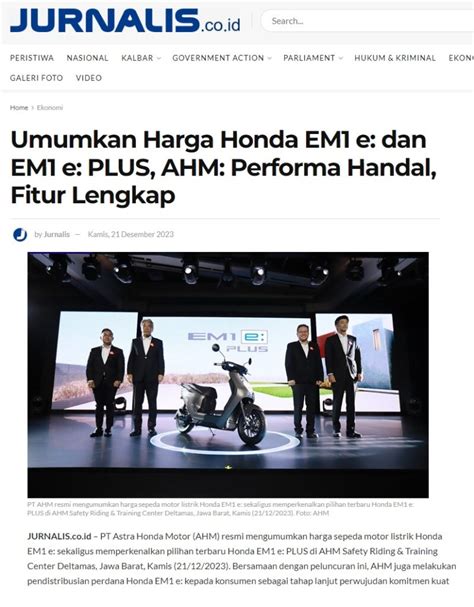 Umumkan Harga Honda EM1 E Dan EM1 E PLUS AHM Performa Handal Fitur