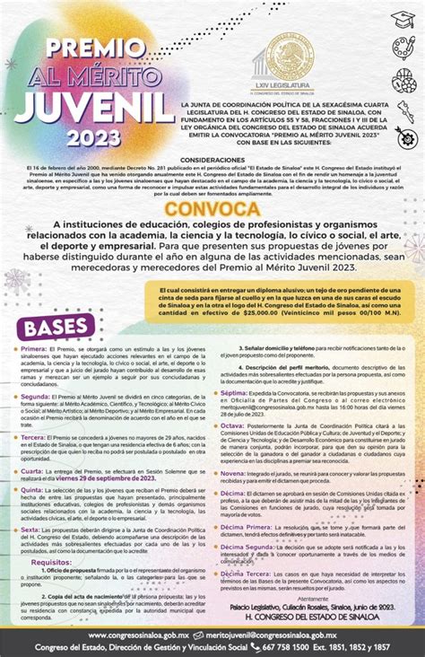 Emite Congreso Convocatoria Para Entregar Premio Al Mérito Juvenil 2023