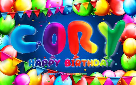 Happy Birtay Cory Colorful Balloon Frame Cory Name Blue Background