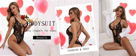 Donnalla Lingerie For Women Sexy Deep V Teddy Bodysuit Lace Babydoll Snap Crotch One Piece