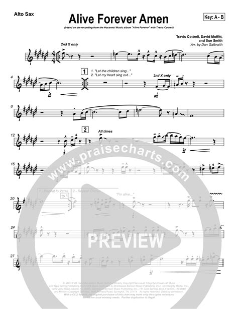 Alive Forever Amen Alto Sax Sheet Music Pdf Travis Cottrell Praisecharts