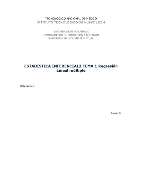 Estadistica Inferencial 2 TEMA 1 Regresión Lineal múltiple