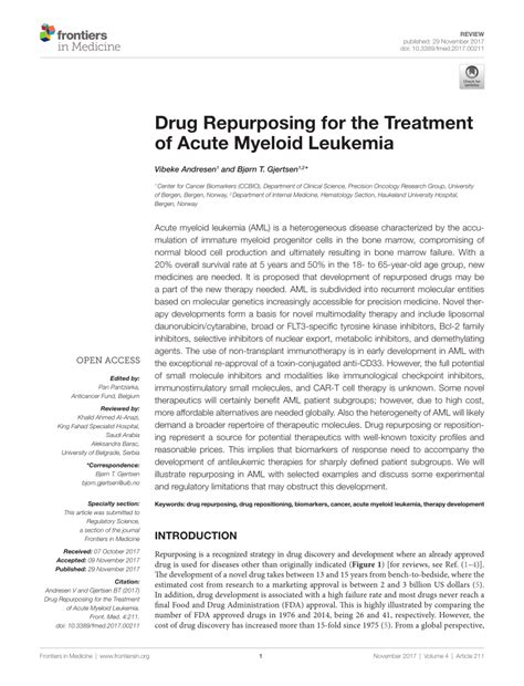 PDF Drug Repurposing For The Treatment Of Acute Myeloid Leukemia