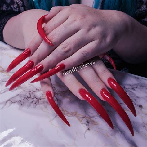 Long Red Nails Long Fingernails Long Stiletto Nails Long Acrylic Nails Curved Nails Exotic