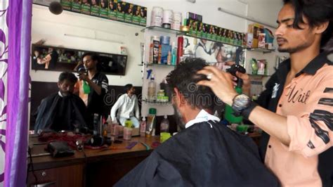 Traditional Indian Barber Shop Modest Haircut Salon With Open Air