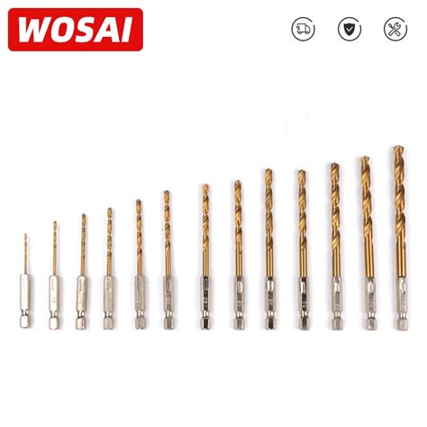 Wosai 13pcsset Hss High Speed Steel Titanium Coated Drill Bit Set 14