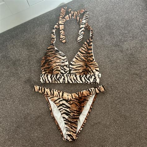 Brown Tiger Print Bikini Top Size Dd E Bottoms Depop
