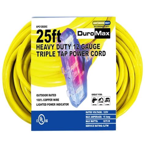 Duromax 25 Ft 123 3 Prong Yellow Indooroutdoor Heavy Duty Lighted Extension Cord In The