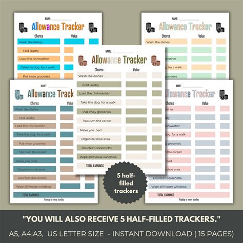 Enhanced Digital Allowance Tracker: Editable Allowance Chart for Kids