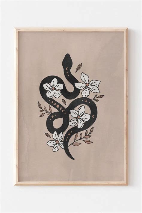 Snake Mystical Printable Poster, Flower Floral Wall Art, Symbolism ...