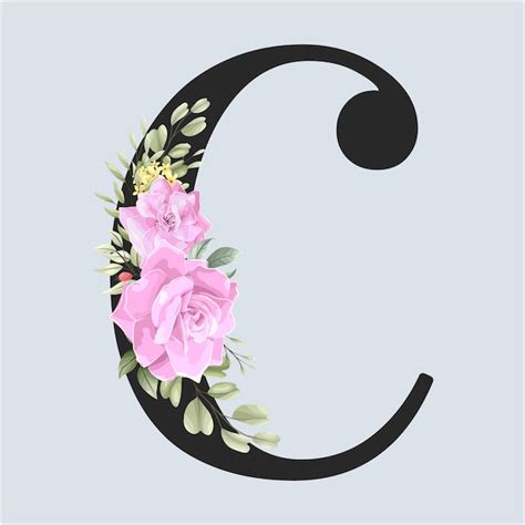 Alfabeto Floral C Letras Con Flores Y Hojas Rosas Vector Premium