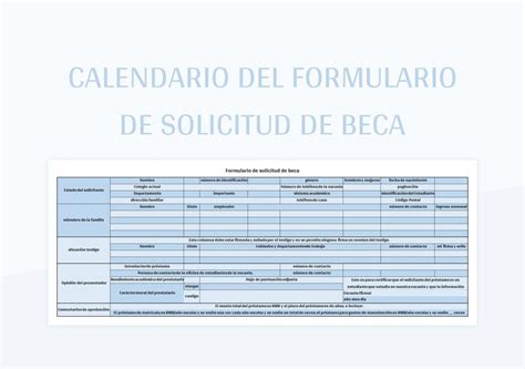 Plantilla De Excel Calendario Del Formulario De Solicitud De Beca Y