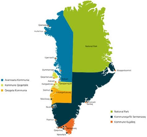 Greenland map with municipalities (Statistics Greenland, 2020 ...