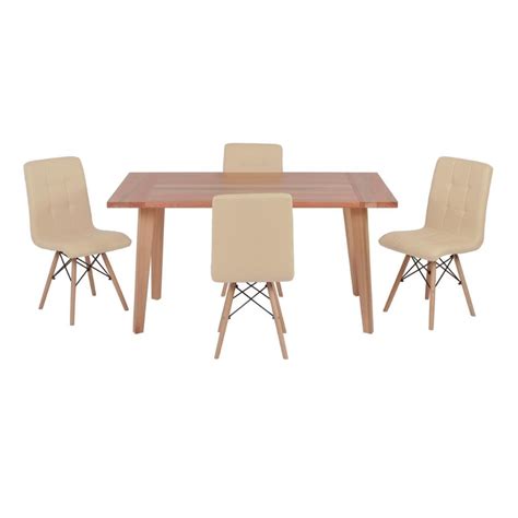 Conjunto Mesa de Jantar em Madeira x Vértice Cadeiras Gomos Nude MadeiraMadeira