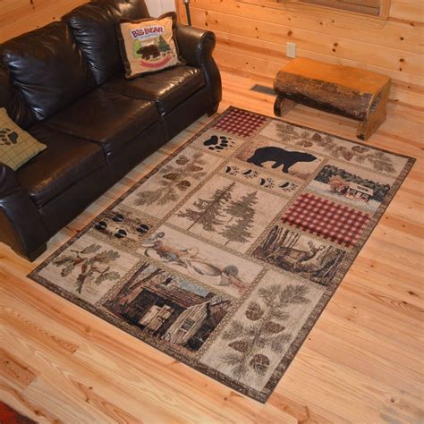 Rustic Lodge Bear Cabin Multi Panel Black Area Rug 311 X 53