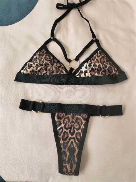 Cheetah Print Cutout O Ring Lingerie Set