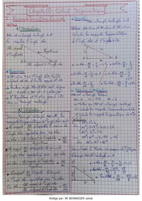 SOLUTION Cours Triangles Rectangles Et Trigonometrie 3eme Annee