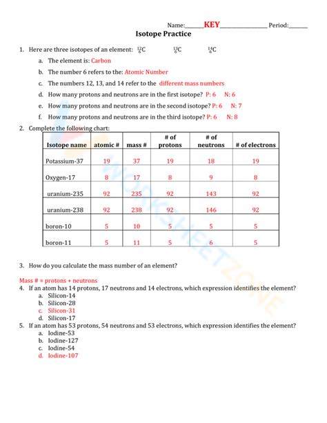 Practice Isotope Calculations 2 Worksheet Answers – Printable PDF Template