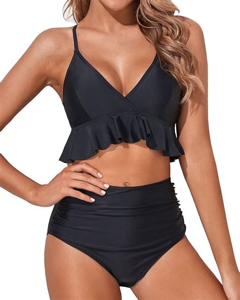 Tempt Me Women Two Piece Swimsuits High Waisted Ruffle Flounce Bikini V