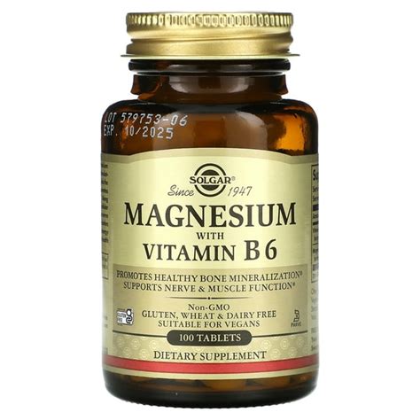 Solgar Magnesium Oxide Supplement with Vitamin B6, 100 Tablets ...