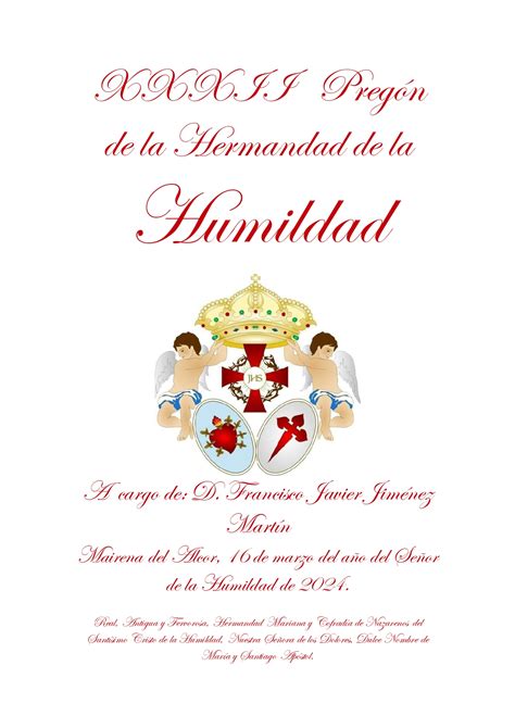 Portada Xxxii Preg N De La Humildad Hermandad De La Humildad