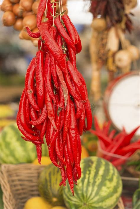 Red Hot Chillies Hanging At Market Stall Stock Image Image Of Empty Markets 173427229