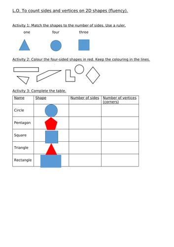 To Count Sides And Vertices On 2d Shapes Year 1 And Year 2 Teaching Resources