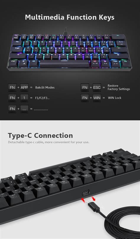 Motospeed CK61 Kailh BOX Switch Detachable Type-C 61-Key NKRO RGB ...