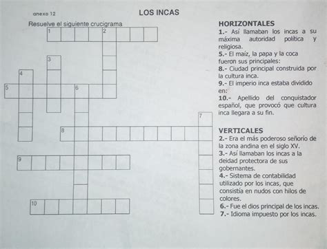 Ayuda Resuelve El Siguiente Crucigrama LOS INCAS Brainly Lat