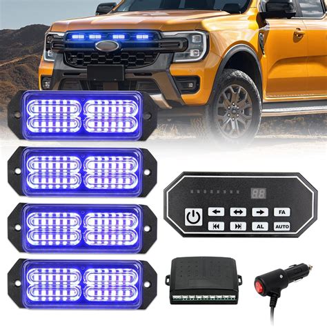 Afurkuot Blue LED Strobe Lights For Vehicles 4 In 1 Surface Mount LED