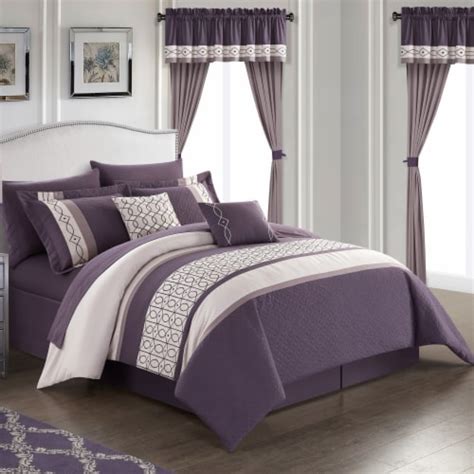 Katrein 20 Piece Comforter Set Color Block Geometric Embroidered Bed In A Bag Bedding Plum